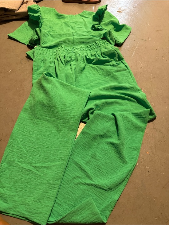 None Pants - Bright Green Wide-Leg Elastic-Waist Pants